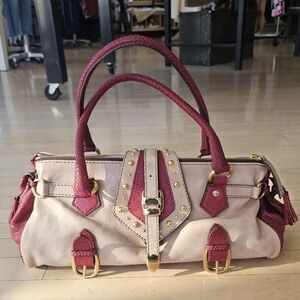 Etro Vintage Y2K Designer Leather Burgundy and Beige Baguette Oblong Handbag